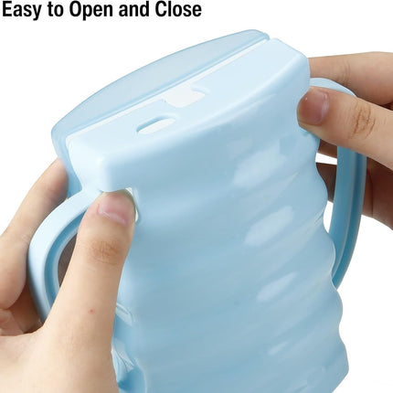 2 Pack Pouch Holder No Squeeze, Baby Food Pouch Juice Boxe Holder with Handle for Food Pouches and Drinks, Blue/Purple.