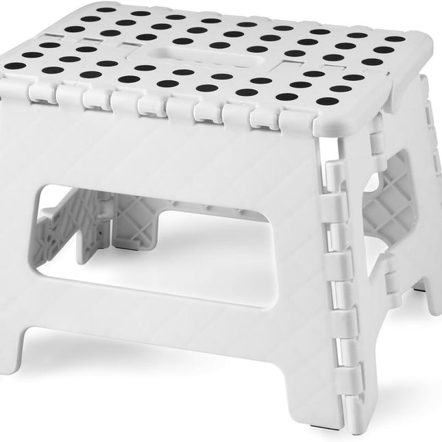 Folding Step Stool, 9 Inch Lightweight Foldable Stool Kids Step Stool for Kitchen Bathroom Home Bedroom, Sturdy Kid Foot Stepping Stool, White.