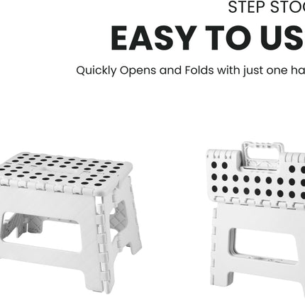 Folding Step Stool, 9 Inch Lightweight Foldable Stool Kids Step Stool for Kitchen Bathroom Home Bedroom, Sturdy Kid Foot Stepping Stool, White.