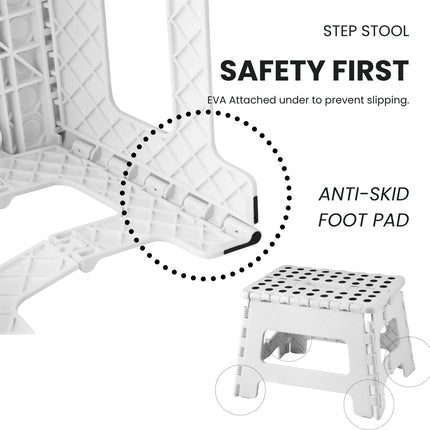 Folding Step Stool, 9 Inch Lightweight Foldable Stool Kids Step Stool for Kitchen Bathroom Home Bedroom, Sturdy Kid Foot Stepping Stool, White.