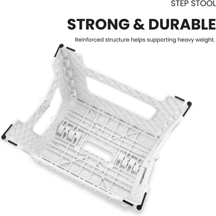 Folding Step Stool, 9 Inch Lightweight Foldable Stool Kids Step Stool for Kitchen Bathroom Home Bedroom, Sturdy Kid Foot Stepping Stool, White.