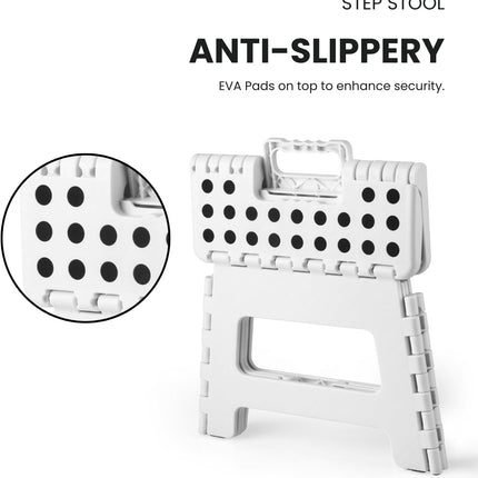 Folding Step Stool, 9 Inch Lightweight Foldable Stool Kids Step Stool for Kitchen Bathroom Home Bedroom, Sturdy Kid Foot Stepping Stool, White.