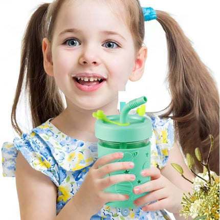 Kids & Toddler Glass Cups, 4 Pack Glass Mason Jar Cups 8.45 oz with Silicone Sleeves & Straws, Toddler Spill-Proof Smoothie & Snack Cups.