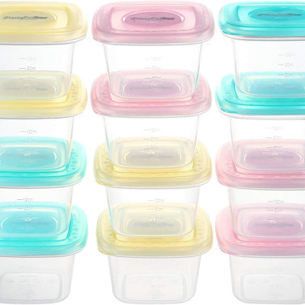 Baby Food Snack Plastic Storage Container with Lids, 12 Pack Set BPA Free Freezer & Dishwasher Safe for Kids.