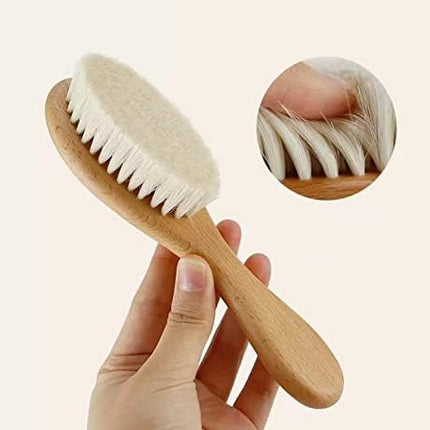 Baby Hair Brush and Comb Set for Newborn| Natural Wooden Hairbrush with Soft Goat Bristles, Pear Wood Comb and Wooden Massage Brush for Infant, Toddler, Kids.