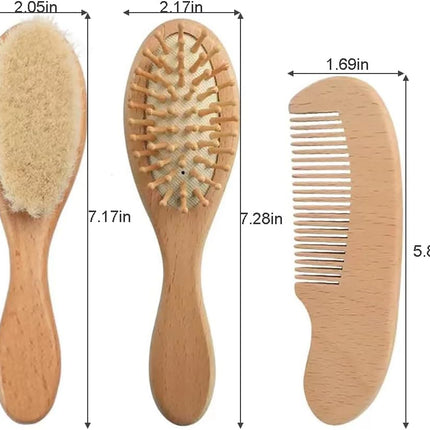 Baby Hair Brush and Comb Set for Newborn| Natural Wooden Hairbrush with Soft Goat Bristles, Pear Wood Comb and Wooden Massage Brush for Infant, Toddler, Kids.