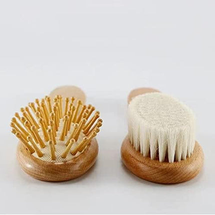 Baby Hair Brush and Comb Set for Newborn| Natural Wooden Hairbrush with Soft Goat Bristles, Pear Wood Comb and Wooden Massage Brush for Infant, Toddler, Kids.