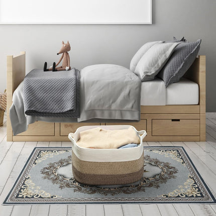 Large Storage Basket with Handles, Rectangle Woven Storage Basket, Cotton Rope Basket, Bathroom Basket, Square Organizing Baskets for Living Room, Baby Nursery Laundry Basket Toy Basket.