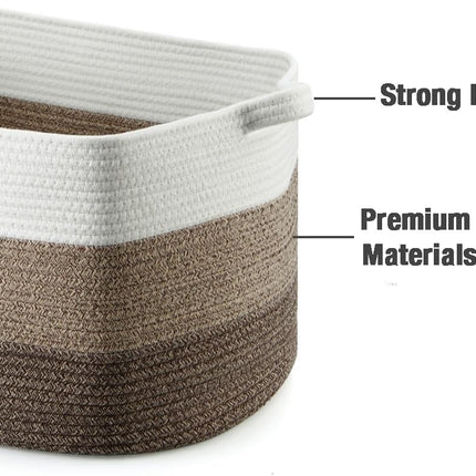 Large Storage Basket with Handles, Rectangle Woven Storage Basket, Cotton Rope Basket, Bathroom Basket, Square Organizing Baskets for Living Room, Baby Nursery Laundry Basket Toy Basket.