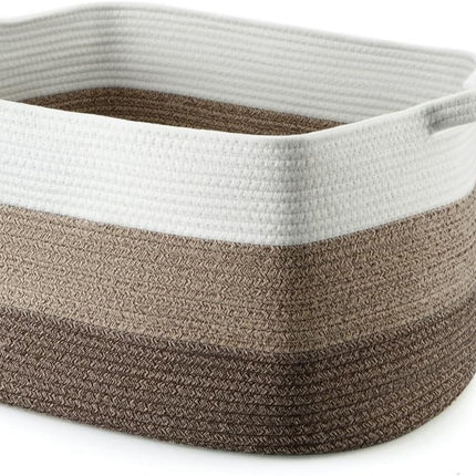 Large Storage Basket with Handles, Rectangle Woven Storage Basket, Cotton Rope Basket, Bathroom Basket, Square Organizing Baskets for Living Room, Baby Nursery Laundry Basket Toy Basket.