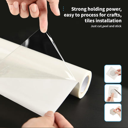12in.X 360in. Double-Sided Tape Sheet for Crafts, Arts, DIY Projects, Reinforcing Sticky Adhesive for Peel and Stick Tiles, Damage-Free, Residue-Free.