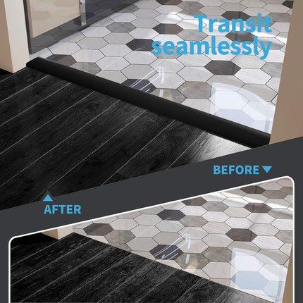 Self Adhesive Vinyl Floor Transition Strip,Laminate Floor Strip Floor Flat Divider Strip for Joining Floor Gaps,Carpet Threshold Transition,Floor Tiles（10 FT, 1.57in, Black）.
