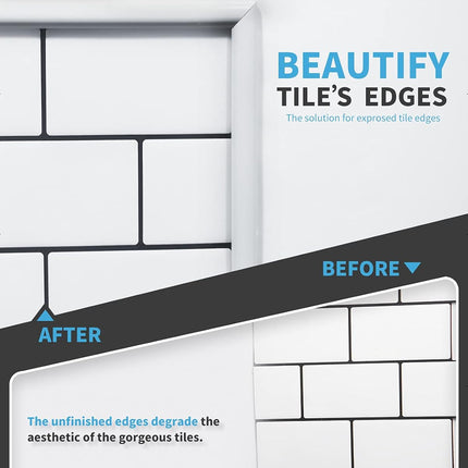10 Ft Peel and Stick Trim for Backsplash Tile Edge, Self-Adhesive Liner for Corner Decor in White.