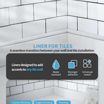 10 Ft Peel and Stick Trim for Backsplash Tile Edge, Self-Adhesive Liner for Corner Decor in White.