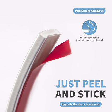 30 Ft Peel and Stick Flexible Vinyl Molding Trim for Wall Tile Edges, Kitchen backsplash, Mirrior Frame in Sliver.