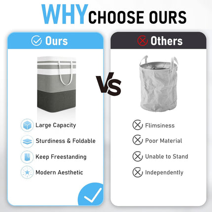 Freestanding Laundry Basket Collapsible Laundry Hamper 2-Pack Large Clothes Storage Bin Foldable Laundry Baskets for Bedroom, Bathroom, Laundry Room.