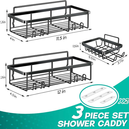 Shower Caddy 3-Pack Shelves Adhesive Rustproof Shower Organizer for Inside Storage with Soap Holder and Adhesives for Bathroom Living Room Kitchen.
