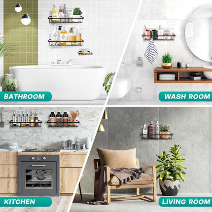 Shower Caddy 3-Pack Shelves Adhesive Rustproof Shower Organizer for Inside Storage with Soap Holder and Adhesives for Bathroom Living Room Kitchen.