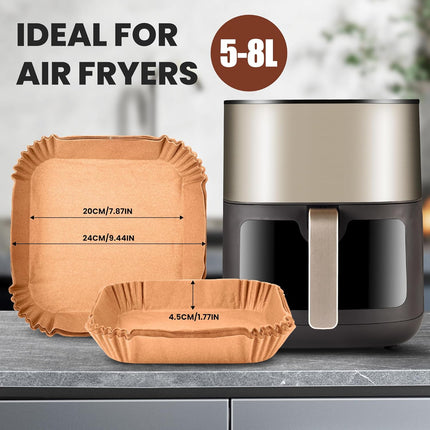 Air Fryer Paper Liners Disposable:  100Pcs Parchment Baking Paper for 8Inch/20cm 5-8QT Square Air Fryer, Food Grade Non-Stick Liners Accessories for Microwave Roasting (Log Color).
