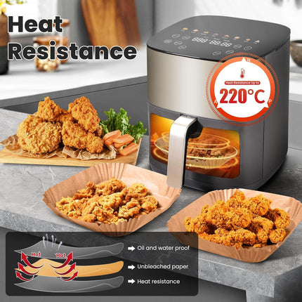 Air Fryer Paper Liners Disposable:  100Pcs Parchment Baking Paper for 8Inch/20cm 5-8QT Square Air Fryer, Food Grade Non-Stick Liners Accessories for Microwave Roasting (Log Color).