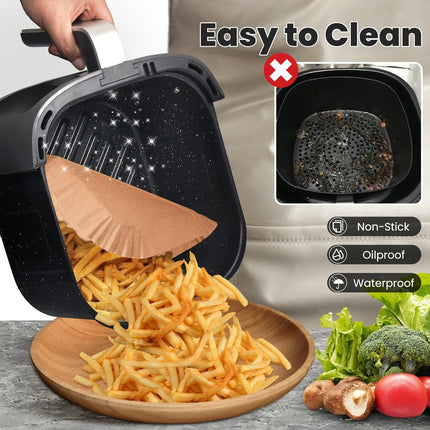 Air Fryer Paper Liners Disposable:  100Pcs Parchment Baking Paper for 8Inch/20cm 5-8QT Square Air Fryer, Food Grade Non-Stick Liners Accessories for Microwave Roasting (Log Color).