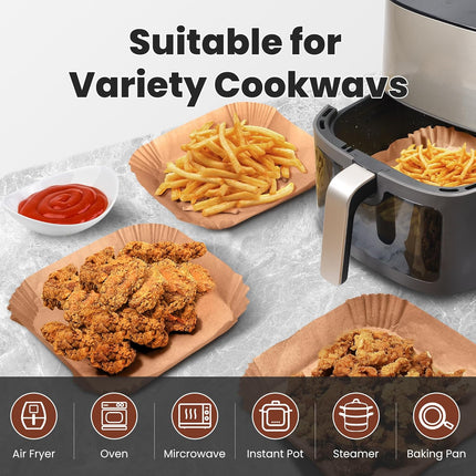 Air Fryer Paper Liners Disposable:  100Pcs Parchment Baking Paper for 8Inch/20cm 5-8QT Square Air Fryer, Food Grade Non-Stick Liners Accessories for Microwave Roasting (Log Color).