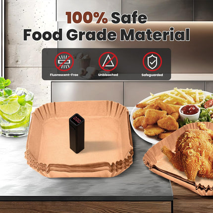 Air Fryer Paper Liners Disposable:  100Pcs Parchment Baking Paper for 8Inch/20cm 5-8QT Square Air Fryer, Food Grade Non-Stick Liners Accessories for Microwave Roasting (Log Color).