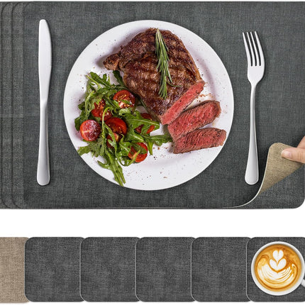 Placemats for Dining Table Set: Double-Sided Available Set of 12 Durable Place Mats + Coasters, Vinyl Heat Resistant Napperon de Table, Washable Non-Slip Table Mats by.