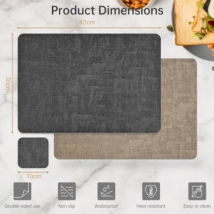 Placemats for Dining Table Set: Double-Sided Available Set of 12 Durable Place Mats + Coasters, Vinyl Heat Resistant Napperon de Table, Washable Non-Slip Table Mats by.