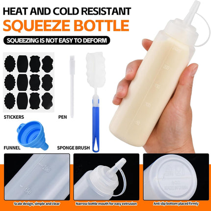 4 Pcs 8 oz Condiment Squeeze Bottles for Sauce, Plastic Squeeze Bottles, Squirt Bottle Oil Container Dispenser for Ketchup, Sauce, BBQ, Grilling, Salad Dressing, Honey,Paint and Craft.