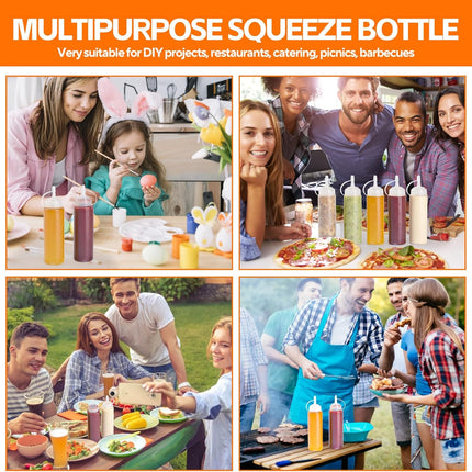 4 Pcs 8 oz Condiment Squeeze Bottles for Sauce, Plastic Squeeze Bottles, Squirt Bottle Oil Container Dispenser for Ketchup, Sauce, BBQ, Grilling, Salad Dressing, Honey,Paint and Craft.