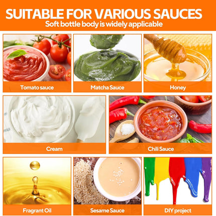 4 Pcs 8 oz Condiment Squeeze Bottles for Sauce, Plastic Squeeze Bottles, Squirt Bottle Oil Container Dispenser for Ketchup, Sauce, BBQ, Grilling, Salad Dressing, Honey,Paint and Craft.