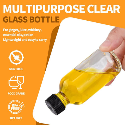 12 Pack 2oz Small Clear Glass Bottles with Caps, 60ml Glass Juice Bottles, Wellness Shot Bottles with Funnels, Stickers and Brush, Mini Liquor Bottles for Juice, Water, Ginger, Whiskey, Potion, Sample.