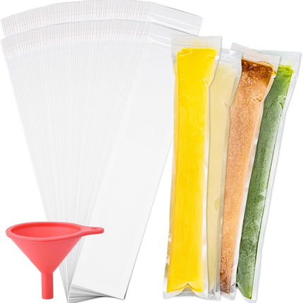 120 pcs Disposable Ice Popsicle Bags, Ice Pop Bags Ice Popsicle Molds with Funnel BPA Free Freezer Tubes Freezie Sleeves for Snacks Yogurt Smoothies Juice Candy.