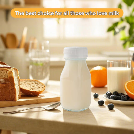 9pcs 100ml Small Glass Milk Bottles, Shot Bottles with Lids, Clear Mini Bottles Juice Shot Bottles Storage Bottle Drinking Container for Refrigerator Party School Picnics Wedding Travel.
