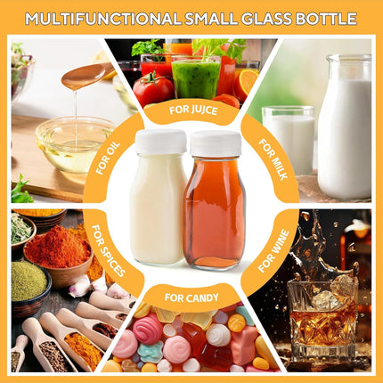 9pcs 100ml Small Glass Milk Bottles, Shot Bottles with Lids, Clear Mini Bottles Juice Shot Bottles Storage Bottle Drinking Container for Refrigerator Party School Picnics Wedding Travel.