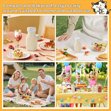 9pcs 100ml Small Glass Milk Bottles, Shot Bottles with Lids, Clear Mini Bottles Juice Shot Bottles Storage Bottle Drinking Container for Refrigerator Party School Picnics Wedding Travel.
