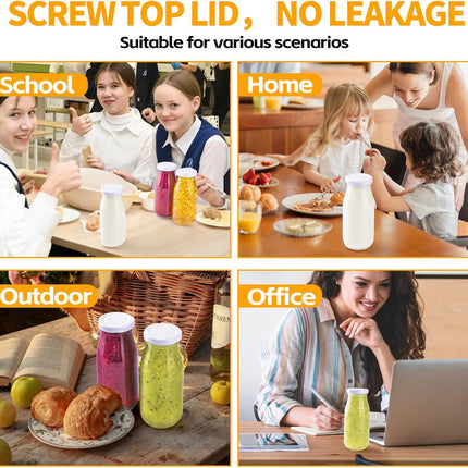 6Pcs 250ml Glass Milk Bottles with Lids, Small Glass Juice Bottles Reusable Glass Milk Jars Mini Milk Bottles with Lids，Glass Straws，Labels and Whiteboard Pen for Beverages, Weddings Decoration.