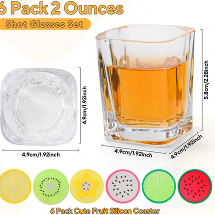 6 Pack 2oz Heavy Base Shot Glasses Set, Square Clear Shot Glasses Bulk, Tequila Shot Glass Small Bar Cart Accessories Espresso Shot Glass Holder for Spirits & Liquors, Whiskey, Vodka, Tequila, Party.