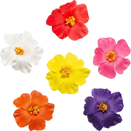 Hawaiian Flower Hair Clips for Women, 6Pcs Hibiscus Hair Clips for Thick Thin Hair, 3.5 Inch Artificial Flower Clips for Vacation Beach Party.