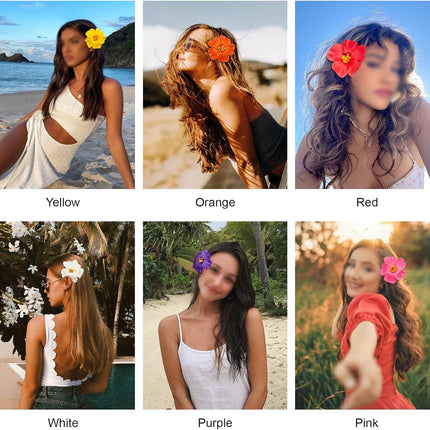 Hawaiian Flower Hair Clips for Women, 6Pcs Hibiscus Hair Clips for Thick Thin Hair, 3.5 Inch Artificial Flower Clips for Vacation Beach Party.
