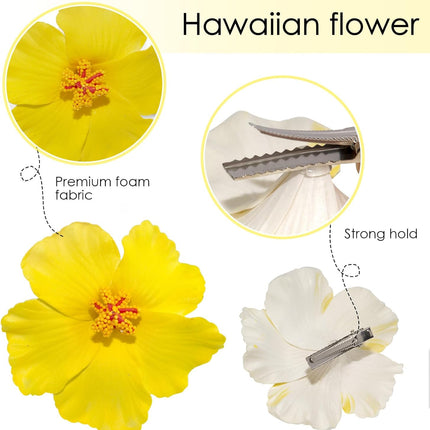 Hawaiian Flower Hair Clips for Women, 6Pcs Hibiscus Hair Clips for Thick Thin Hair, 3.5 Inch Artificial Flower Clips for Vacation Beach Party.