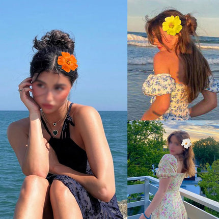 Hawaiian Flower Hair Clips for Women, 6Pcs Hibiscus Hair Clips for Thick Thin Hair, 3.5 Inch Artificial Flower Clips for Vacation Beach Party.