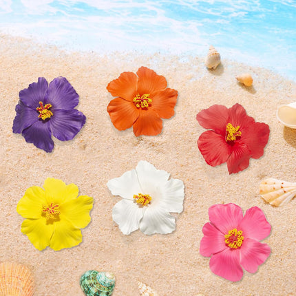 Hawaiian Flower Hair Clips for Women, 6Pcs Hibiscus Hair Clips for Thick Thin Hair, 3.5 Inch Artificial Flower Clips for Vacation Beach Party.