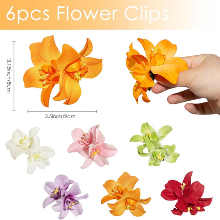 6 Colors Artificial Flower Hair Clips, Bohemian Flower Hairpin Hawaiian Hairpin for Seaside Holiday, 3.5 Inch Bridal Hair Bobby Pins Headwear for Women Girls(Twin Flowers).
