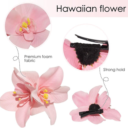 6 Colors Artificial Flower Hair Clips, Bohemian Flower Hairpin Hawaiian Hairpin for Seaside Holiday, 3.5 Inch Bridal Hair Bobby Pins Headwear for Women Girls(Twin Flowers).