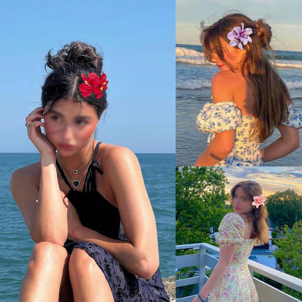 6 Colors Artificial Flower Hair Clips, Bohemian Flower Hairpin Hawaiian Hairpin for Seaside Holiday, 3.5 Inch Bridal Hair Bobby Pins Headwear for Women Girls(Twin Flowers).