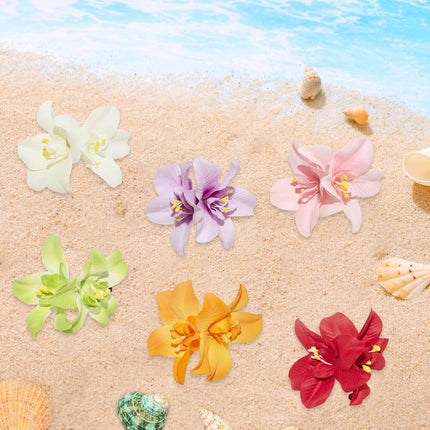 6 Colors Artificial Flower Hair Clips, Bohemian Flower Hairpin Hawaiian Hairpin for Seaside Holiday, 3.5 Inch Bridal Hair Bobby Pins Headwear for Women Girls(Twin Flowers).