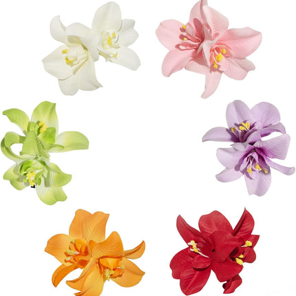 6 Colors Artificial Flower Hair Clips, Bohemian Flower Hairpin Hawaiian Hairpin for Seaside Holiday, 3.5 Inch Bridal Hair Bobby Pins Headwear for Women Girls(Twin Flowers).