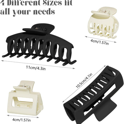 4 Style Hair Clips for Women, 8 Pcs 4.3 Inch Large Hair Claw Clips for Thick Hair and 2 Inch Claw Clips for Thin Hair, Square Double Row Teeth Strong Hold Nonslip Hair Claws (Black+beige).